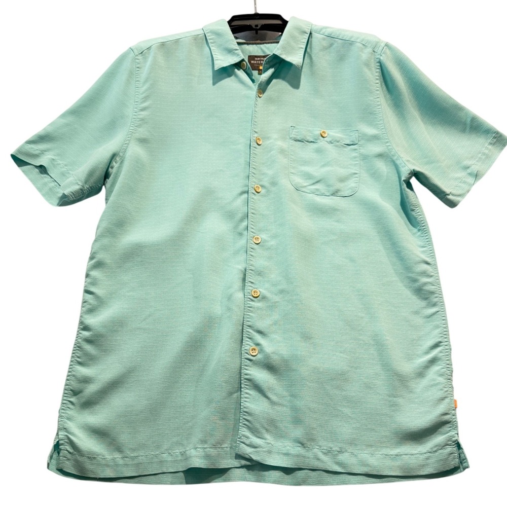 Quiksilver Mens Large Tailor Fit Button‎ Down Shirt Short Sleeve Mint Green L